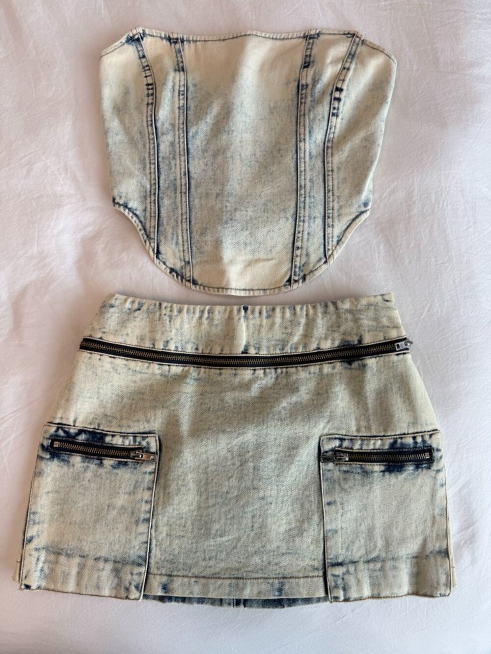 BY.DYLN Zayne Corset Top & Monica Mini Skirt Acid Wash Set XS NWOT
